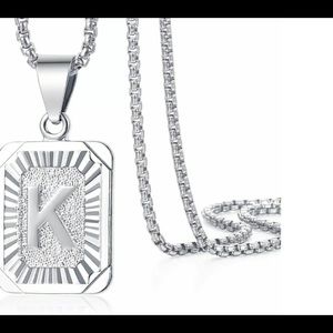 White Gold Filled Letter K Pendant 20” Necklace